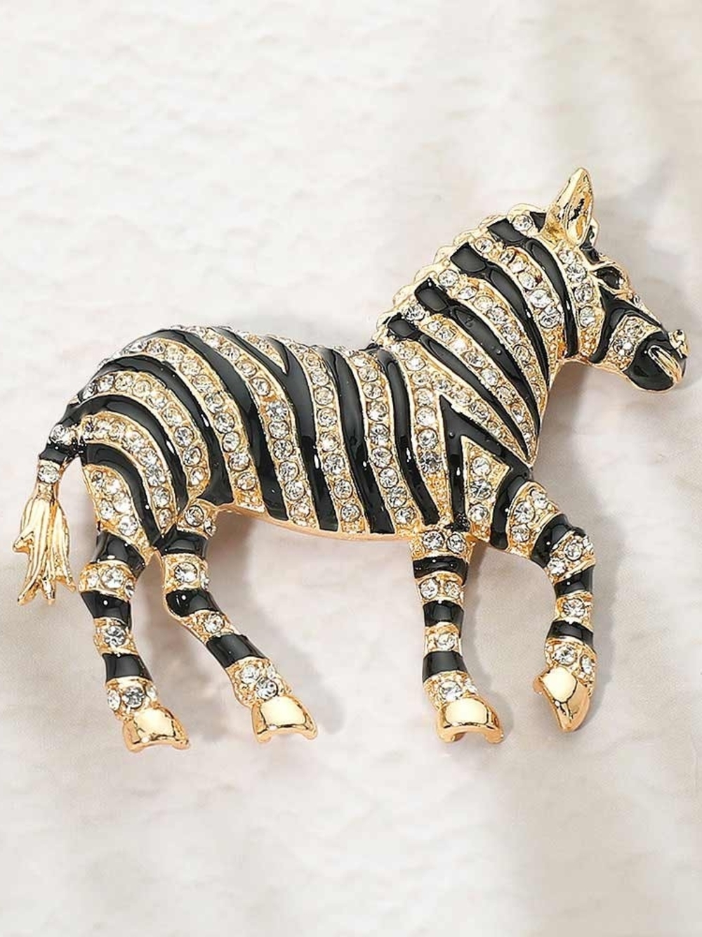 Gold Zebra Rhinestone Crystal Bling 2.25" Brooch Pin Accessory Black Stripes